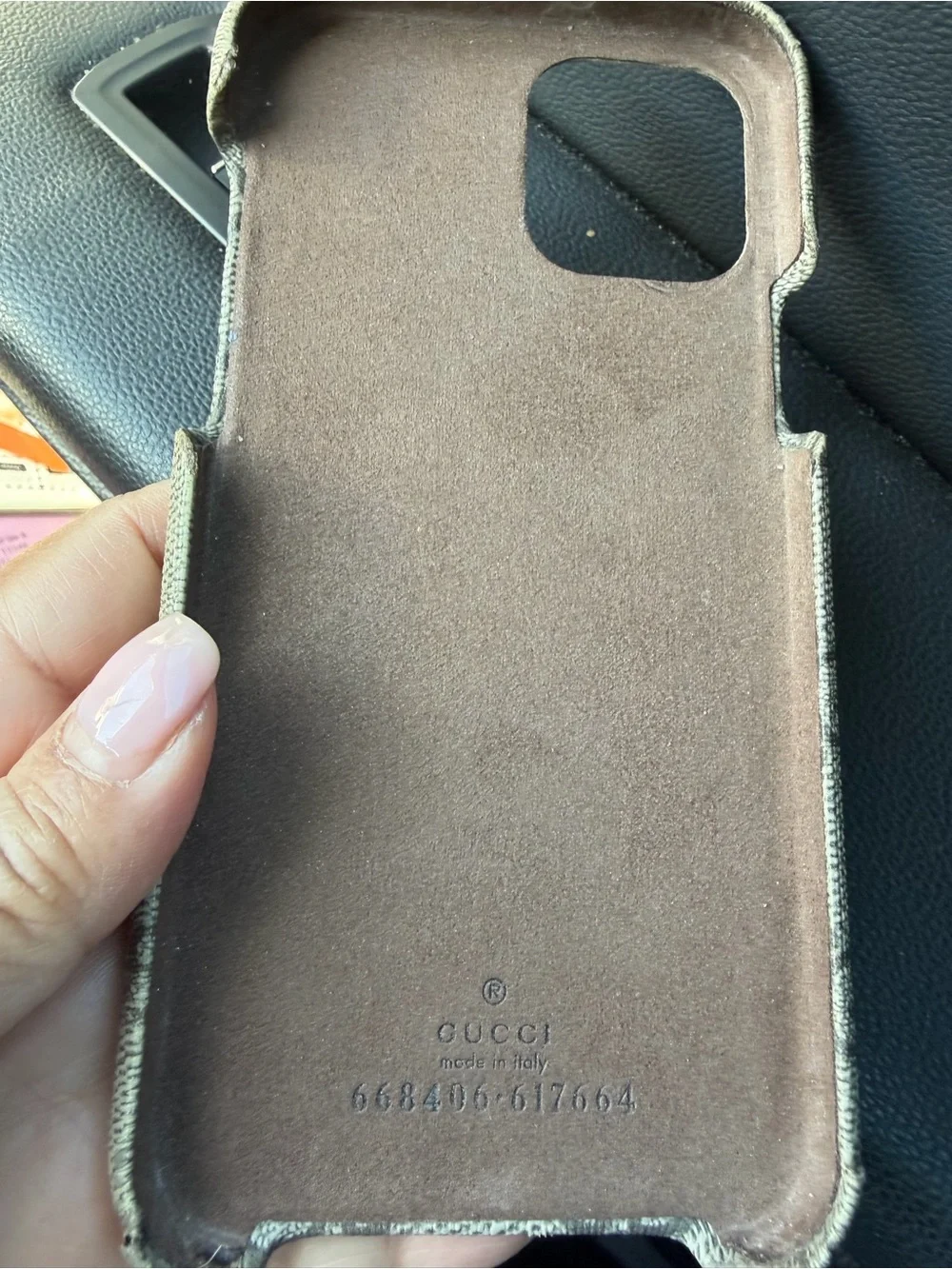 Gucci Beige Monogram Canvas Phone Case with Gold GG Emblem iphone 12/12pro